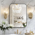 MZON 24x36 Inch Matte Black Bathroom Mirror, Rounded Rectangle Mirror by MZON