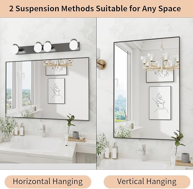 Koonmi Black Mirrors for Wall, 36x48 Inch Bathroom Mirror, Rectangular Wall - Image 4