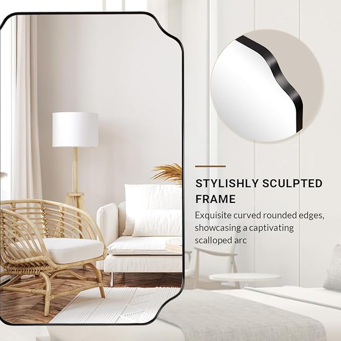 ANDY STAR Matte Black Mirror 24x40 Inch, Scalloped Mirror - Image 6