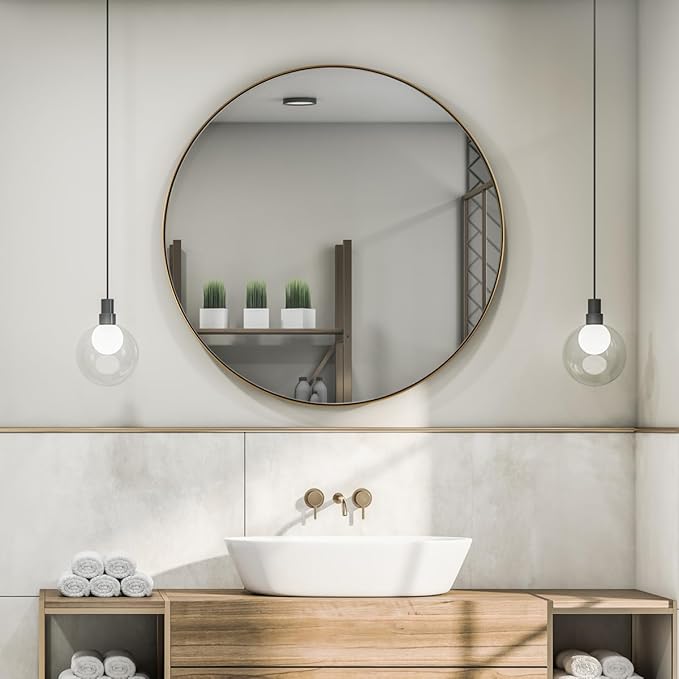 ANDY STAR 26 Inch Round Mirror, Brass Bathroom Mirror, Living Room - Image 5