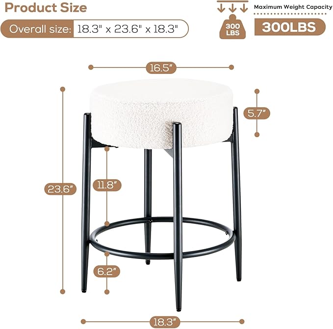 Dining Room Chairs Set of 8, 23.6" Sherpa Backless White Boucle Dining Chair - Image 2
