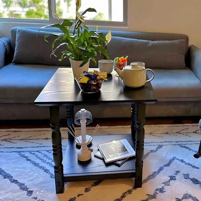 DWVO Farmhouse Square Coffee Table Set of 2, Antique Accent Side Table - Image 2