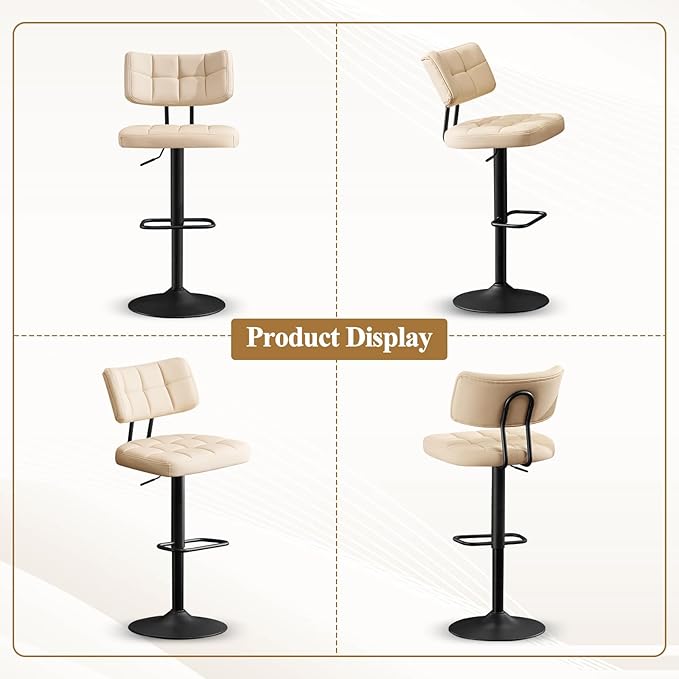 Furniliving Upholstered Bar Stools Set of 4, Faux Leather Swivel Bar Stools - Image 7