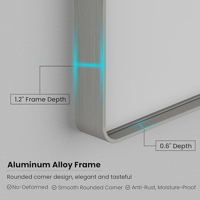 Brushed Nickel Bathroom Mirror 38x38 Inch, Brushed Silver Metal Frame Mirror - Image 4