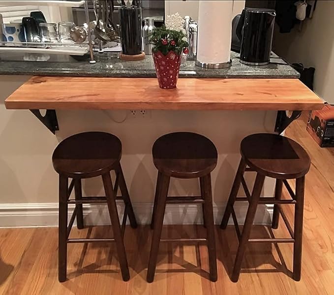 Industrial Rustic Wall-Mounted Drop-Leaf Table, Dining Table Desk, Pine Wood - Image 3