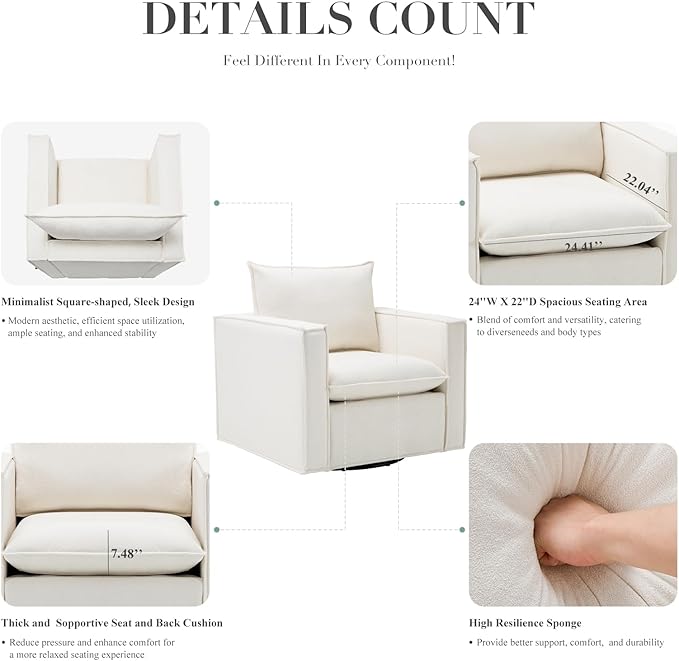 COLAMY Swivel Accent Chair Set of 2, 34 Inches Wide Upholstered Arm Chair - Image 3
