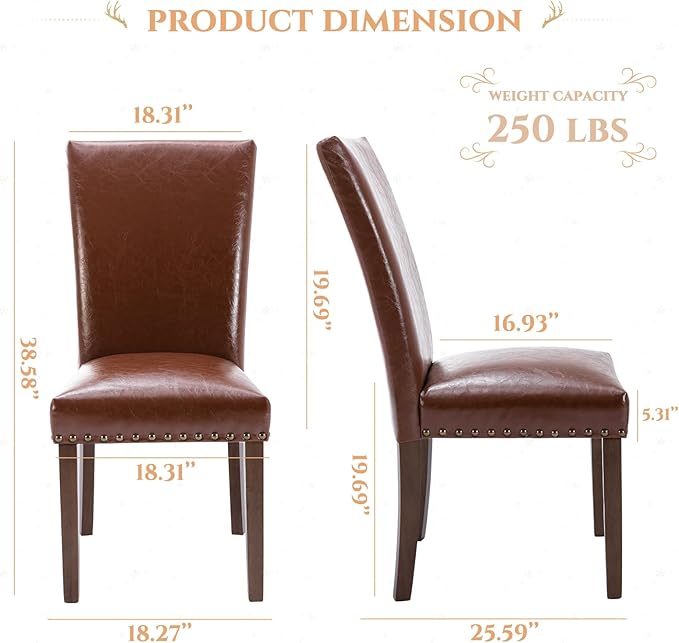 Parsons Dining Chairs Set of 4, Upholstered Nailhead PU Leather Dining Room - Image 3