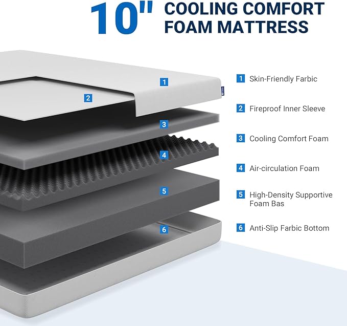 Avenco King Mattress, 10 Inch Bamboo Charcoal King Size Memory Foam Mattress in - Image 2