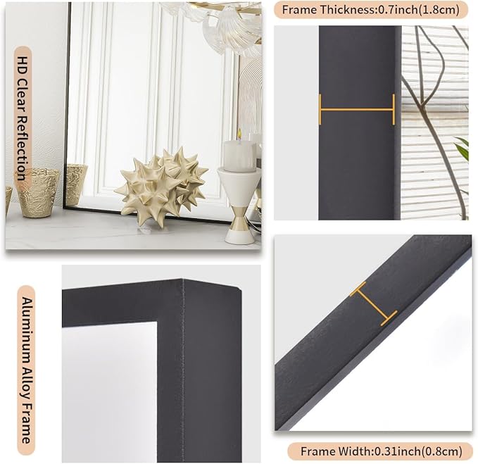 Koonmi Black Mirrors for Wall, 30x48 Inch Bathroom Mirror, Rectangular Wall - Image 5