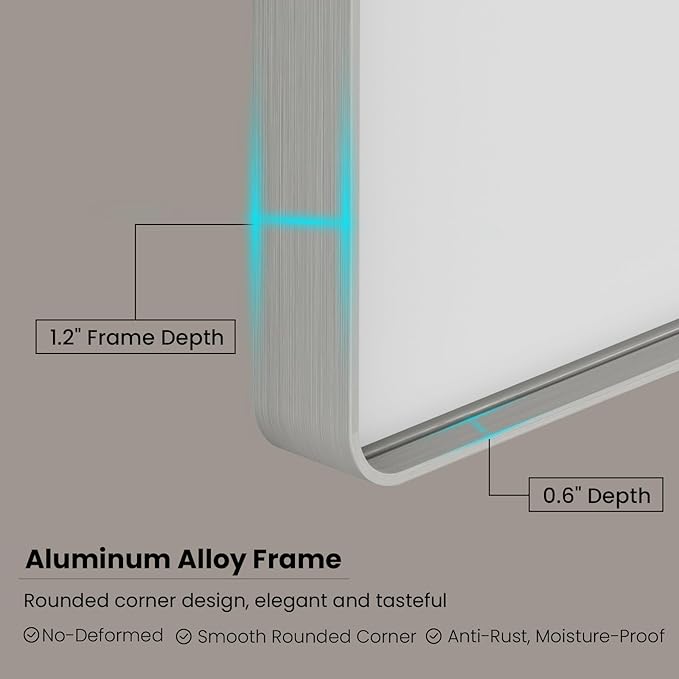 Brushed Nickel Bathroom Mirror 72x36 Inch, Brushed Silver Metal Frame Mirror - Image 4