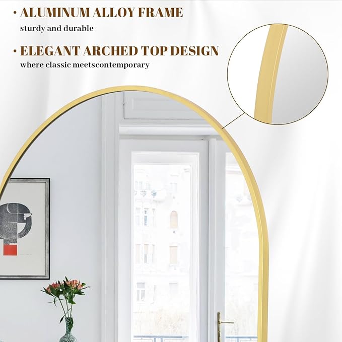 Koonmi 40"x80" Arched Full Length Mirror, Standing Hanging or Leaning - Image 3