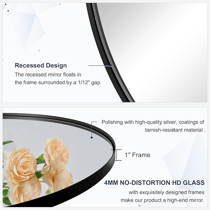 ANDY STAR Round Wall Mirror for Bathroom, 30 Inch Black Circle Mirror Modern - Image 3