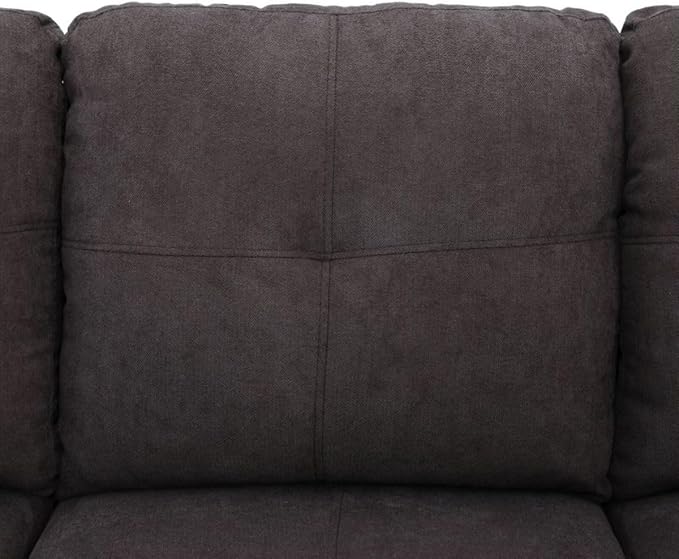 Dark Brown L-Shaped 3-Piece Flannel Sofa - Image 5