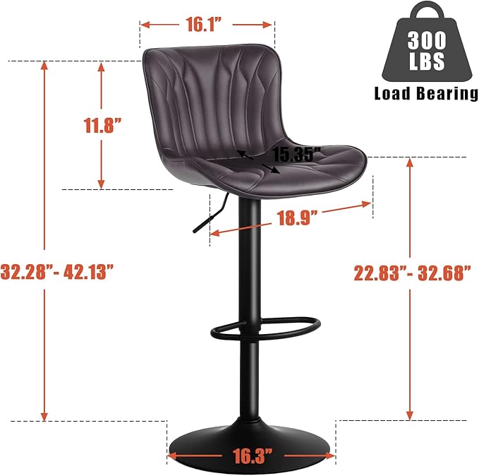 YOUNIKE 3 Brown Bar Stools Modern Swivel Counter Height Bar Chair - Image 2