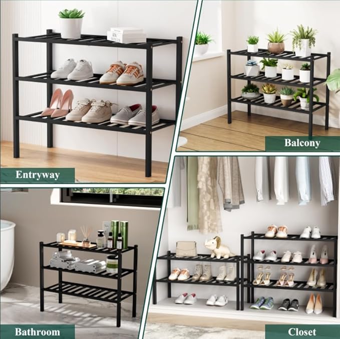 Smiry Shoe Rack, 3 Tier Bamboo Shoe Organizer, Stackable Free Standing Wooden - Image 7