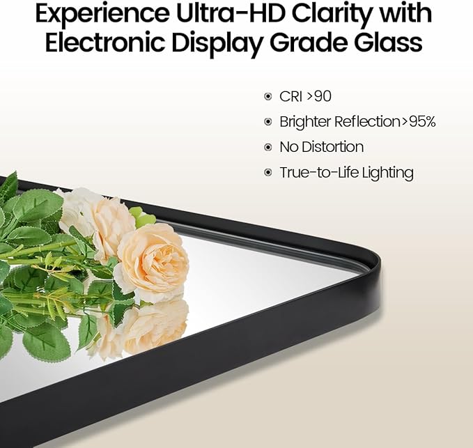 MOON MIRROR 30" x 22" Matte Black Rectangle Bathroom Mirror, Tilting Rounded - Image 3