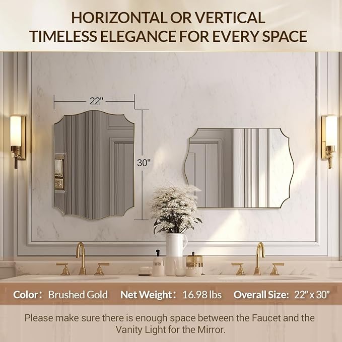 Gold Mirror for Bathroom, Vintage Vanity Mirror, Irregular Mirror in Stainless - Image 2