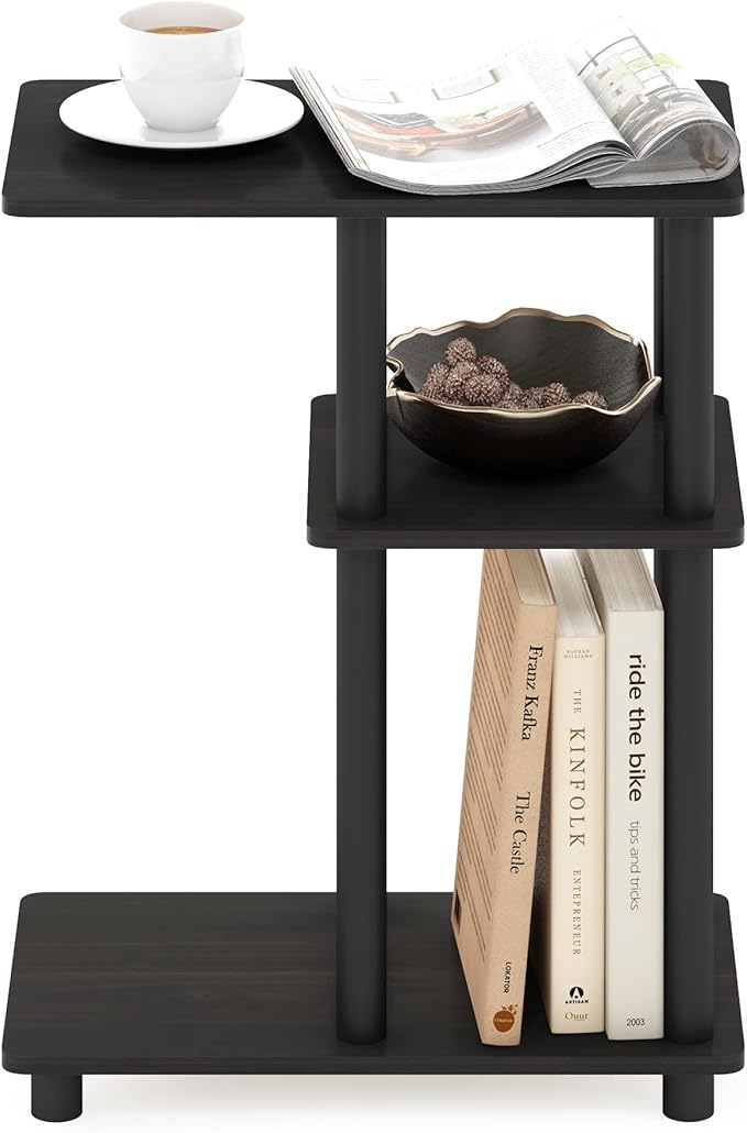 Furinno Turn-N-Tube C-Shape Sofa Side Table, Espresso/Black, Plastic Pole - Image 5