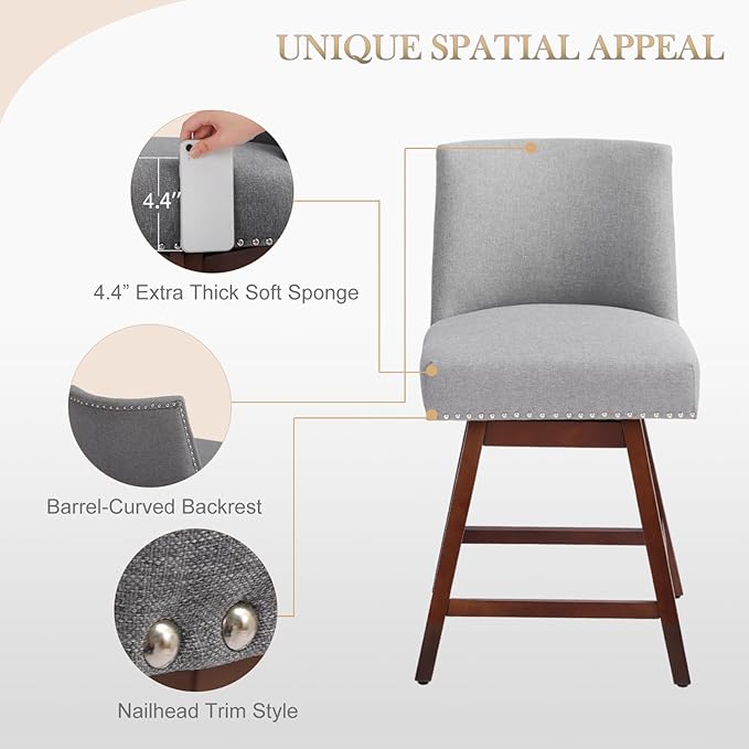 Counter Height Barstools Set of 6, 360° Swivel Bar Stools - Image 6