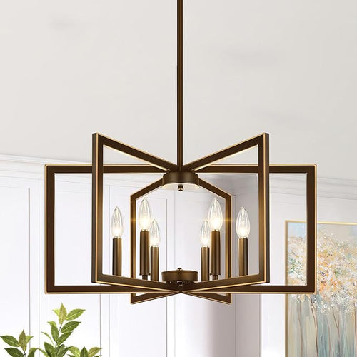 25" Modern Brown Chandelier for Dining Room, Geometric Brown Dining Room Light by BringBrightnesstoYourLife