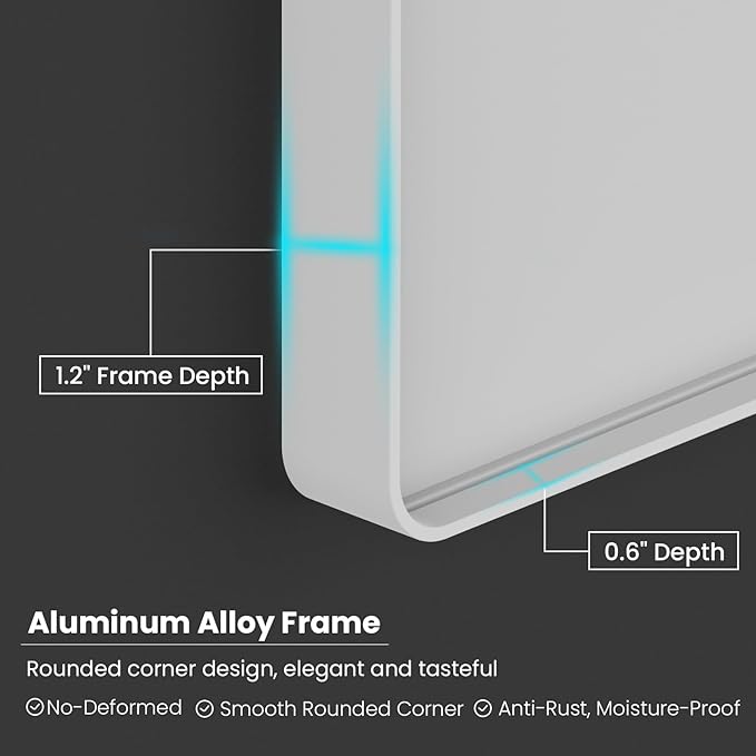 White Bathroom Mirror 55x36 Inch, Rounded Rectangle Matte Bathroom Vanity Mirror - Image 4