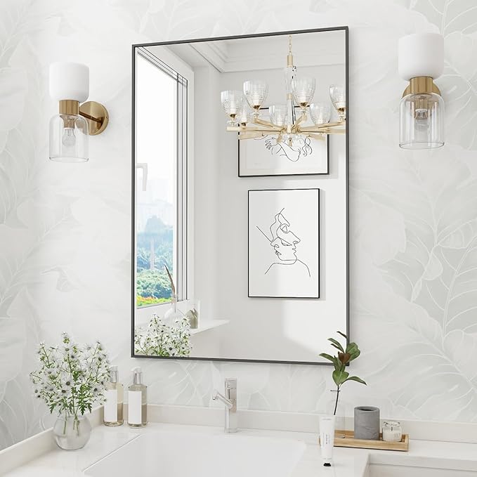 Koonmi Black Mirrors for Wall, 24x36 Inch Bathroom Mirror, Rectangular Wall - Image 8