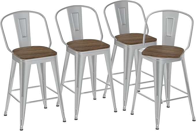 30” Swivel Bar Stools Set of 4, Counter Height Bar Stools Wooden Seat, Metal - Image 3