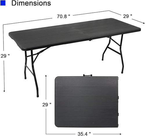 2-PCS 70.8" W X 29" D X 29" H - 6 ft Black Folding Table Heavy Duty Portable - Image 2
