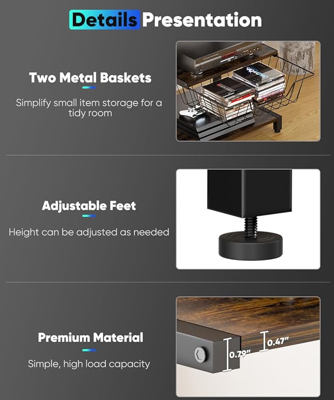 Media Stand with Two Detachable Baskets, 4-Tier AV Media Stand Corner Shelf - Image 3