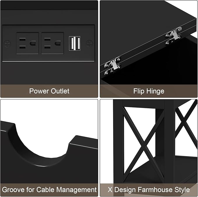 ChooChoo End Table with Charging Station, Narrow Flip Top Side Table with USB - Image 8