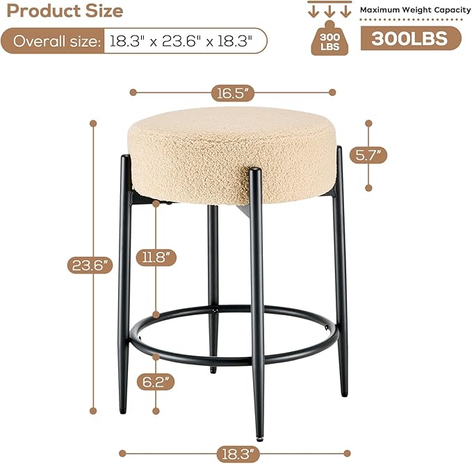 Dining Room Chairs Set of 6, 23.6" Sherpa Backless Beige Boucle Dining Chair - Image 3