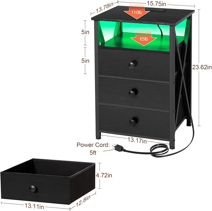 AMHANCIBLE Night Stand Set 2, LED Nightstand - Image 3