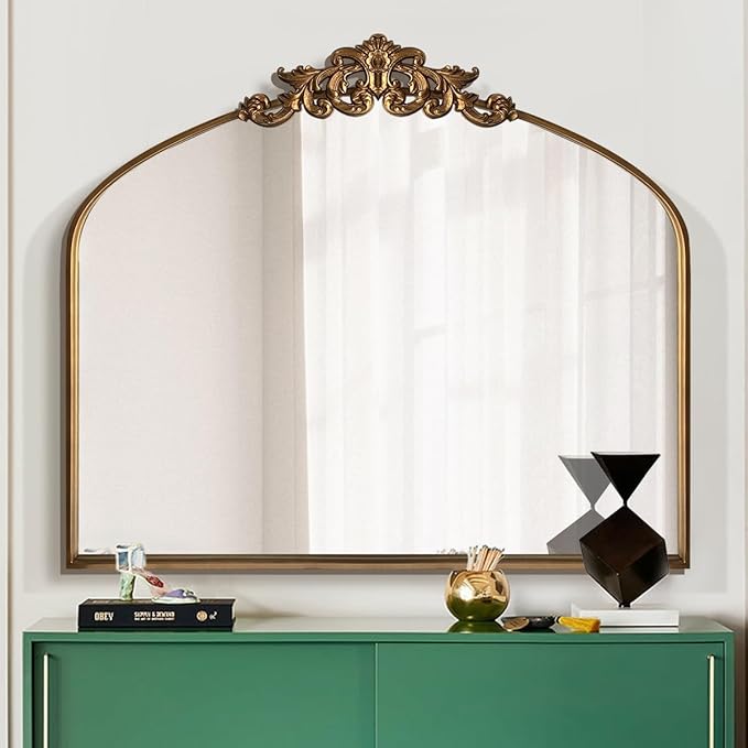 WAMIRRO Ornate Gold Mirror, Vintage Arched Baroque Antique Mirorrs by WAMIRRO
