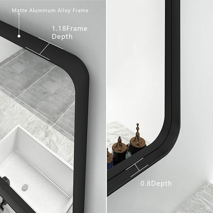 Black Bathroom Mirror for Wall, 55x30 Large Matte Black Vanity Mirror for - Image 2