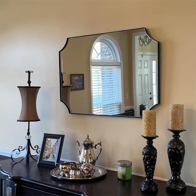 ANDY STAR 24x36 Inch Black Mirror, Matte Black Scalloped Wall Mirror, Modern - Image 7