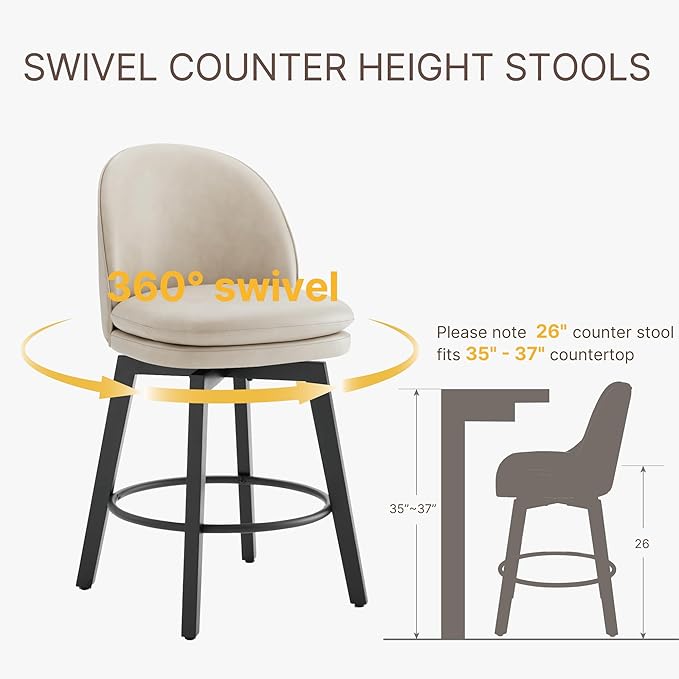 Counter Height Barstools 26 inch Upholstered Swivel Bar Stools - Image 5