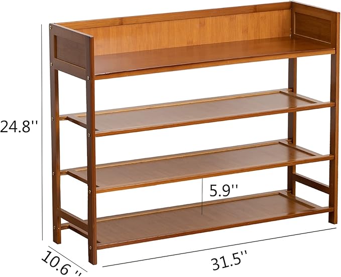 Bamboo Shoe Rack Organizer, 4 Tier Shoe Shelf Storage Organizer, - Image 3