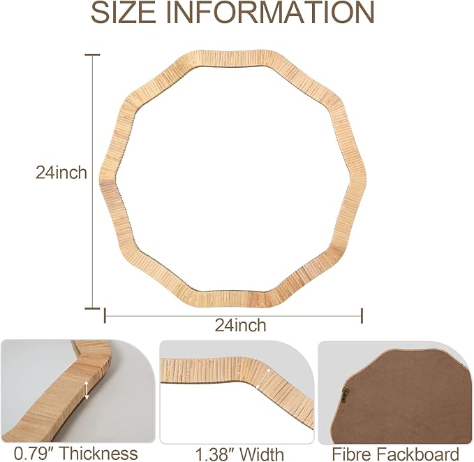 ULIKE Rattan Mirror for Wall, Bathroom 24 Inch Rustic Farmhouse Wall Decor - Image 8