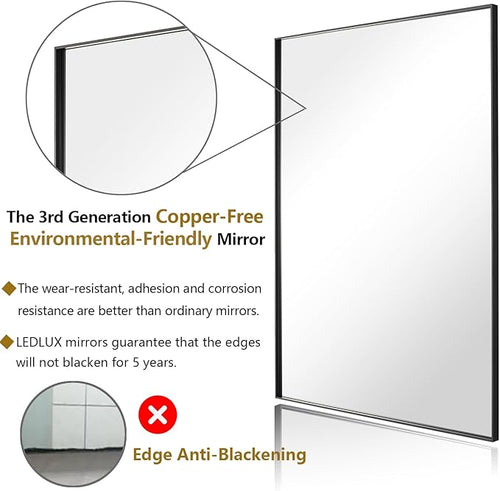 24x30 Inch Black Bathroom Mirror, Copper-Free Mirror, Aluminum Alloy Frame - Image 2