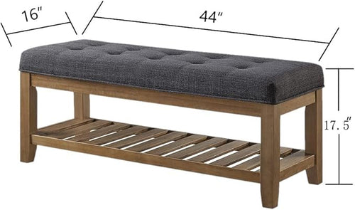 24KF Large Rectangular Upholstered Tufted Linen Fabric Ottoman Bench, Padded - Image 2