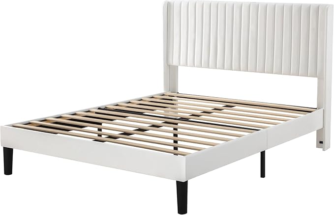 Allewie Full Size Velvet Bed Frame/Vertical Channel Tufted Wingback - Image 8