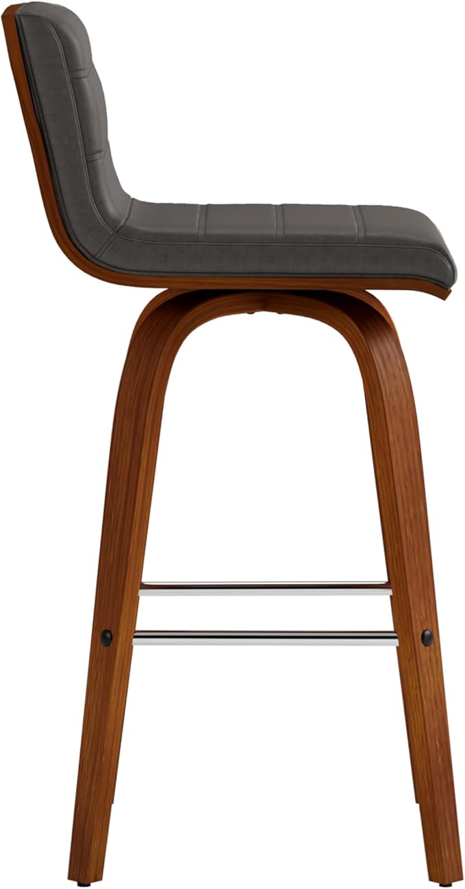 Armen Living Vienna 26" Counter Height Swivel Grey Faux Leather and Walnut Wood - Image 6