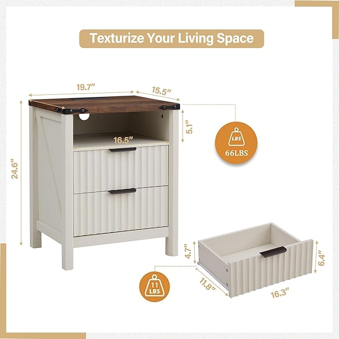 Antique White Night Stand with Charging Station - Image 2