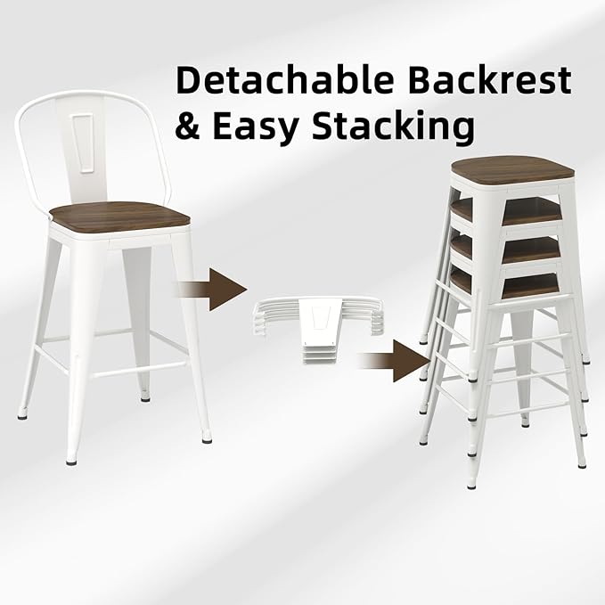 26” Swivel Bar Stools Set of 4, Counter Height Bar Stools Wooden Seat, Metal - Image 6