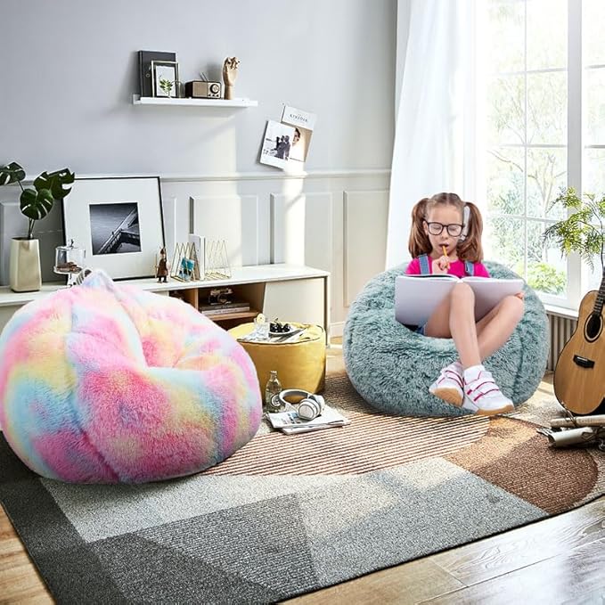 Fluffy Bean Bag Chair, 3FT Round Memory Foam Filled Bean Bag - Image 2