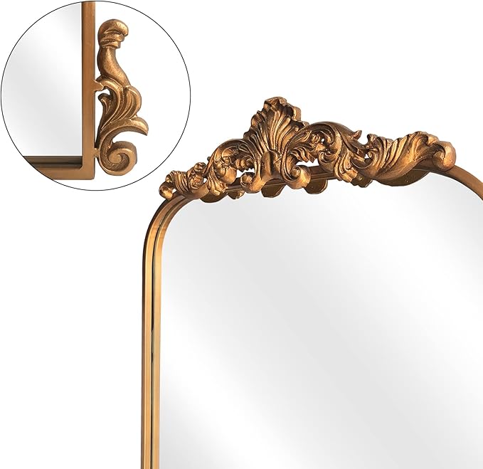 WAMIRRO Arched Mirror, Vintage Black Traditional Vintage Ornate Baroque Mirrors - Image 4