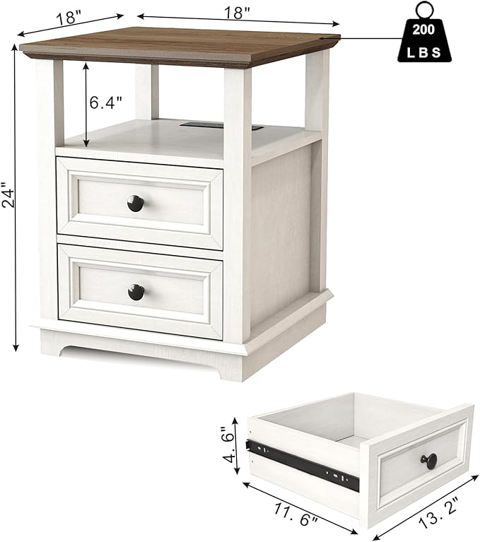 18" Wide End Table with Fast Charging Station Set of 2, 18” Wide Sofa End Table - Image 2