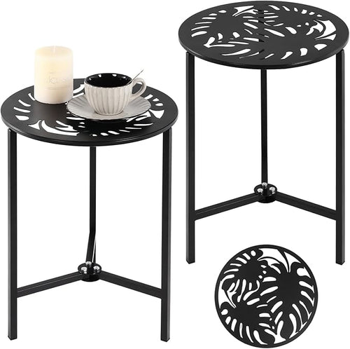 2 Packs 13" Metal Outdoor Side Tables Small Black Outside End Table by Party+Zealot