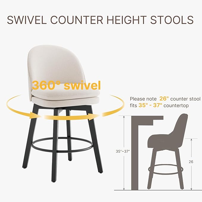 Counter Height Barstools 26 inch Upholstered Swivel Bar Stools - Image 4
