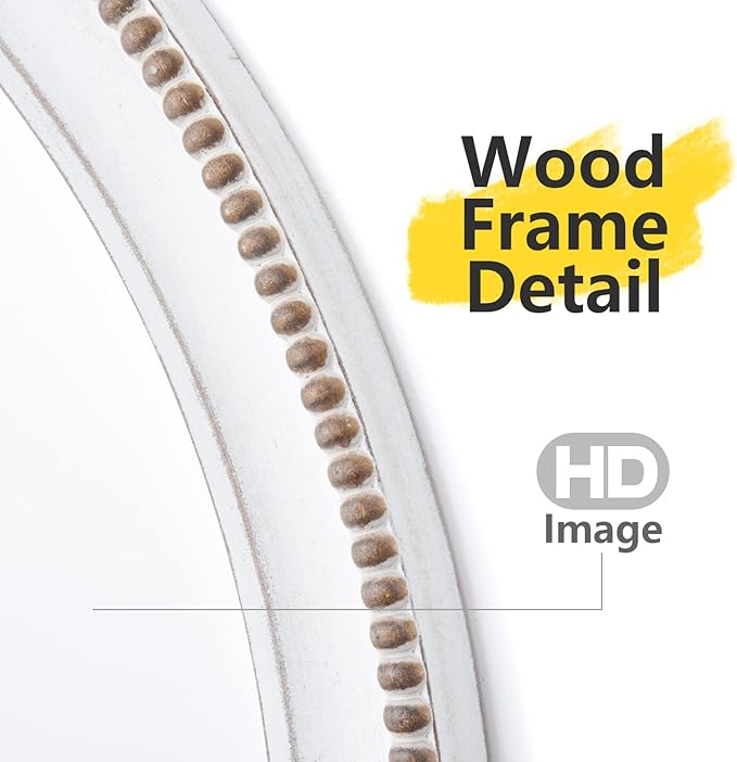 sawsile Wood Circle Mirror, Rustic Farmhouse Wall Mirror 24 inch Round Morden - Image 3